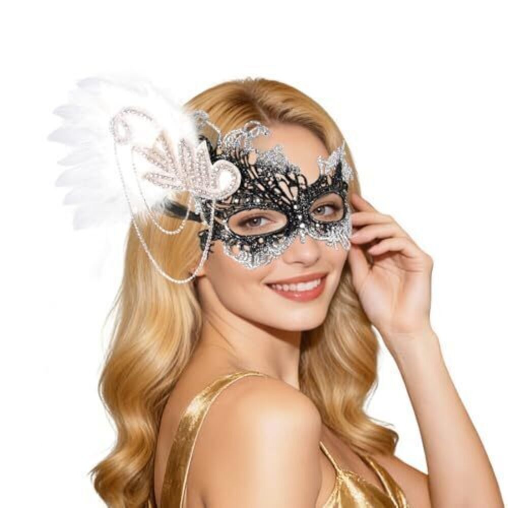 9775 Masquerade Mask Feather Venetian Mardi Gras Mask for Carnival Party